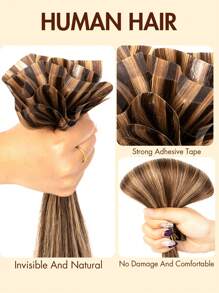 Extensões de cabelo humano com trama de fita invisível sem costura - sem cola, cabelo liso natural real para mulheres, 12-20 polegadas, qualidade de salão