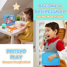 Kids Home Office Set, Playing House Game For 3+ Years Old-Equipped With Laptop, Writing Whiteboard Book, Tablet, With Calculator, Simulated Mobile Phone, Headphones&Kids Drink Cup, Pretend Working Toy - Orange - View 7