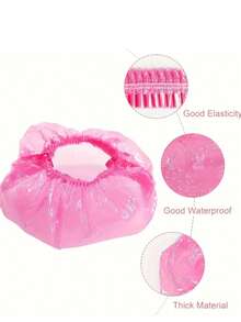 100 件加厚浴帽女士防水浴室厨房防油帽沙龙护发染发护理帽 - 粉色 - 查看 9