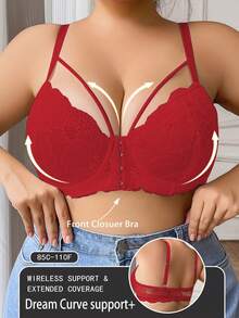 Plus Size Women Fashionable Supportive Wireless Bra - Red - View 3