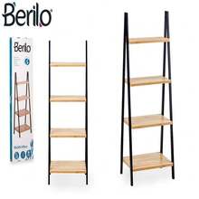 Estantería de baño tipo escalera, 4 estantes, bambú, pino natural negro, 40 x 109,3 x 30 cm - Negro - Ver 3