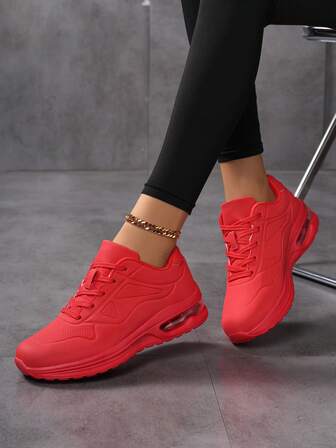 Nya Casual Sports Fashion Shake Shoes, Bekväma Lättviktiga Snörskor Enfärgade Andningsbara Tjocka Sulor Riktiga Luftkudde Stötdämpande Halkfria Hissskor För Plusstorlekar Damer