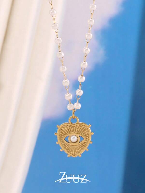 1 stuk modieuze roestvrijstalen ogen hanger ketting voor vrouwen hart oog bedel parel chian ketting sieraden feestcadeaus, geschikt voor dagelijks gebruik