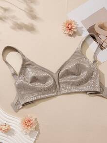 Deyllo Plus Size Women Shaping Bra, Full Coverage, Wireless, Unpadded, Wide Straps, Lace Trim, Effectively Minimizes Bust, Soft & Comfortable, Suitable For Everyday Wear - Khaki - View 4