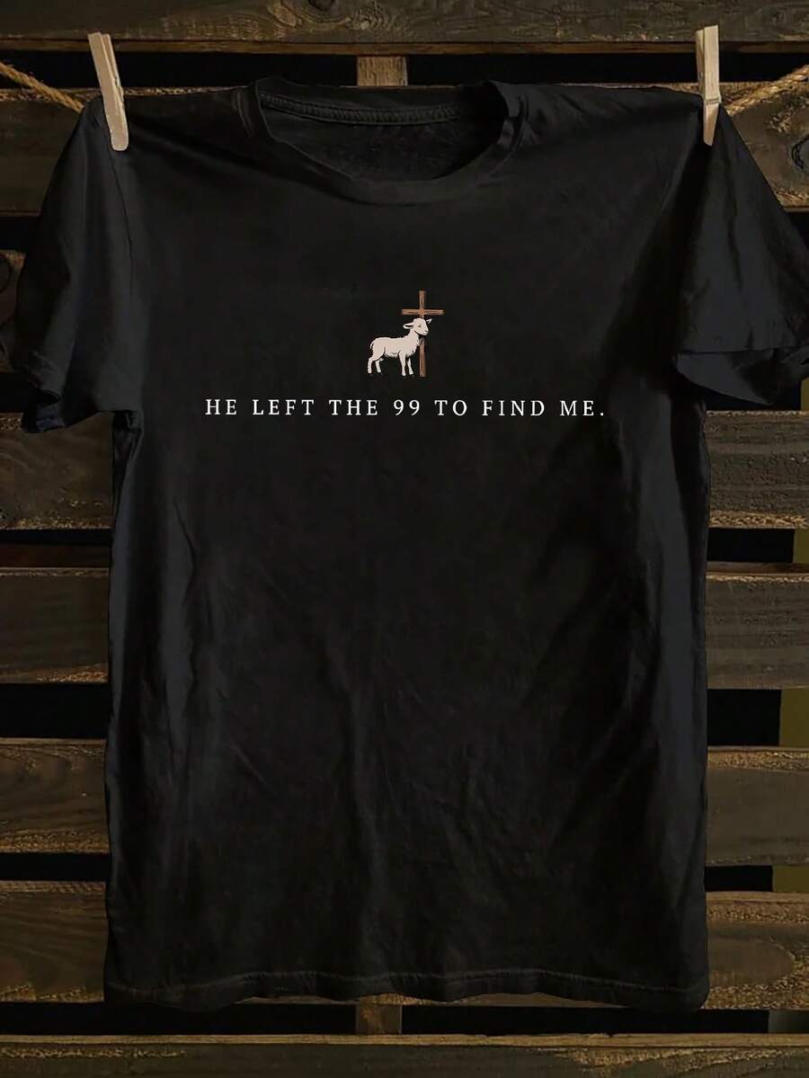 He Left 99 Find Me Graphic T-Shirt, Summer And Spring Short Sleeve Round Neck Casual Top, Women's T-Shirt - 黑色 - 查看 1