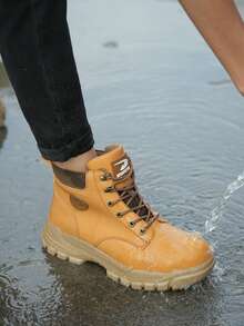 Unisex Steel Toe Work Boots, Lightweight Impact‑Resistant, Breathable Soft Sole For Warehouse Office Daily Commuting Outdoor Hiking - Yellow - View 4