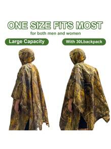 3-In-1 Multifunctional Hooded Rain Poncho With Neckline Buttons, Portable Raincoat With Pockets , Lightweight Rain Jacket For Adult Outdoor Activities