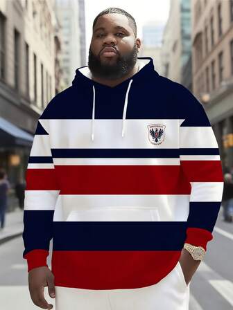 [ZhuYa "Bästsäljare"] Plus Size Herrtröja med Hoodie, Lös Passform, Vår/Höst/Vinter - Modern Hoodie med Kontrastrand i Ins-Style, Streetwear Hiphop, Casual Sport Långärmad T-shirt