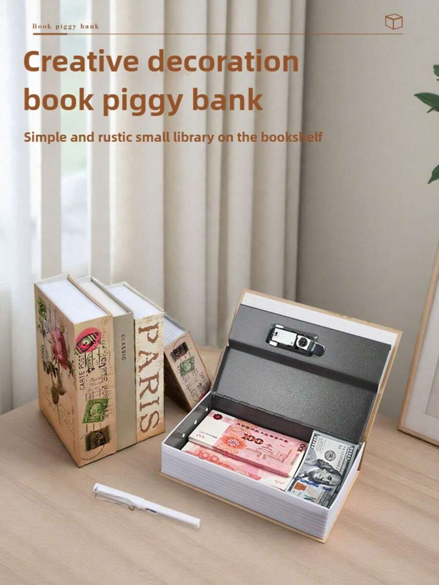 1 件创意书本保险箱，带玫瑰花密码锁，隐形床头家用保险箱，有标准、中、大号尺寸可选，适用于办公室、卧室等 - 花 - 查看 1