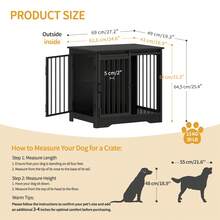 HaluPeit Dog Cage Furniture, 69 Cm Dog Crate, 2 Doors, Modern Indoor Dog Cage For Small/Medium/Large Dogs, Side Table, Dog Cage For Home 49 * 69 * 64.5 Cm, Black - Black - View 7