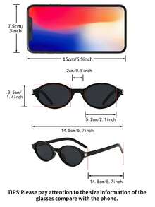 1 副女士黑色椭圆形 PC 镜框复古纯色简约全框街头风格旅行时尚眼镜椭圆形墨镜 - 黑色 - 查看 6