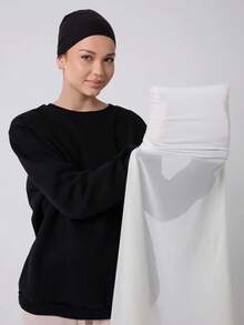 1 件女士经典休闲套头雪纺围巾，纯色舒适透气莫代尔面料颈部保暖，头巾，一体式头巾，适合日常穿着