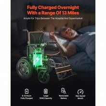 Electric Wheelchair For Adults, 265lbs Capacity, Foldable & Lightweight Motorized Wheelchair, 13-Mile Long Travel Range, All-Terrain Powered Chair, Portable For Seniors & Disabled - US B Type Plug(110-127V) - View 3