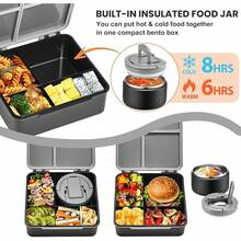 Lonchera Bento para Niños con Termo de Sopa de 8oz, Contenedores de Comida a Prueba de Fugas para Niños con 4 Compartimentos, Termo Aislado para Comida Caliente para la Escuela, Viaje-Púrpura - Negro - Ver 3