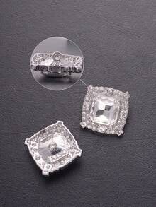 4pcs European Square Rhinestone Buttons, Suitable For Suits, Coats, Cardigans And Accessories - Large White Metal Decorative Fasteners - Multicolor - View 11