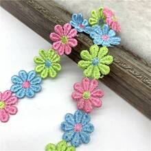 1 yarda 25mm Lindo de encaje con flores de margarita coloridas para tejer cinta bordada de boda DIY hecha a mano con parches, suministros de costura, manualidades - Elige colores - Ver 11