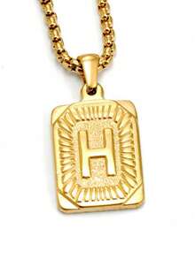 1pc 18K Gold Plated Stainless Steel English Letter Pendant Necklace, 26 Letters, Suitable For Men And Women Daily Wear - Gold - View 19