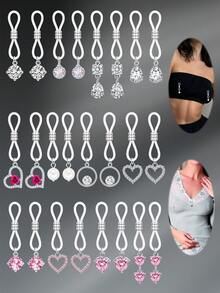 CIZME Non-Piercing Nipple Rings, Body Jewelry, Fake Nipple Rings, Women's Nipple Rings, Heart Zirconia Pendant Nipple Rings, Fake Body Piercing Chain, Adjustable Body Chain, Non-Piercing Nipple Ring Jewelry, Women's Fake Nipple Ring Jewelry - Silver - View 5