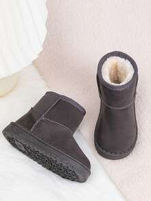 2025 新款冬季儿童雪地靴，幼儿男童女童厚毛绒冬鞋，适合冬季露营和户外（鞋底图案随机）