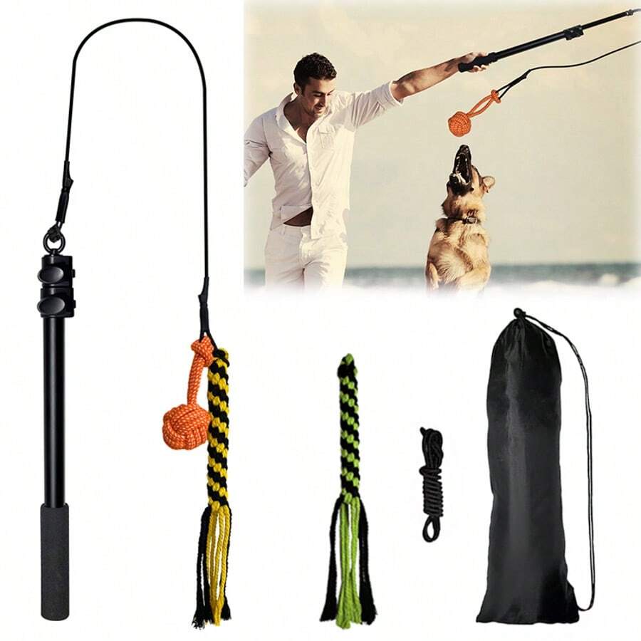 Dog Teaser Pole Wand Outdoor Interactive Flirt Pole Training Fun Toy Extendable - Black - View 1