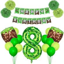 22 件生日装饰，游戏主题生日快乐横幅，40 英寸绿色像素矿工数字气球和像素立方体铝箔气球，用于像素派对装饰，终极派对用品套件，含气球和生日数字 (1-9) 标志 - 彩色 - 查看 11