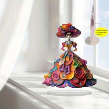 1 件波西米亚风格 2D 平面亚克力骨架装饰 - 鲜艳的花卉图案，无需电源，适合万圣节、亡灵节装饰 - 卧室、客厅、祈祷室装饰