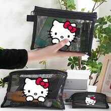 Sanrio 1-3 Stücke/Set Hello Kitty Reise Make-up Tasche, großer Kapazität leichte Kulturtasche Bad Dusche Tasche, multifunktionale Kosmetik Organizer, süße Geldbörse Etui mit Reißverschluss, tragbare Kosmetikpinsel Aufbewahrungsclutch, Kawaii Aufbewahrungsbox Reise Essentials Tasche für Schule Urlaub Schulanfang Reisebedarf Tasche für Frauen