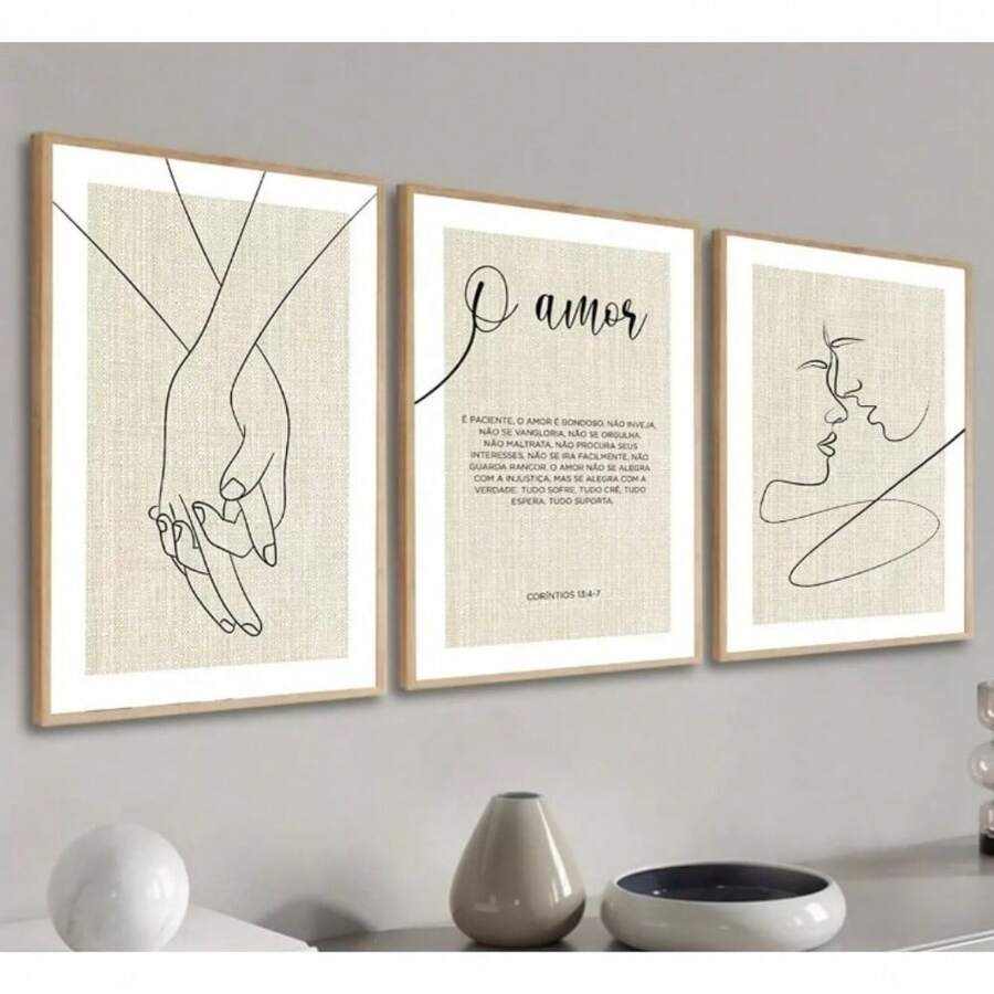 Decorative Painting Corinthians 13 4-7 On Biblical Love 30x60 3 Pieces Living Room Bedroom Kitchen And Office Decoration - 白色 - 查看 1