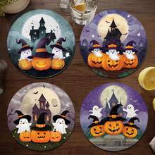 1 Set /4 Pieces /6 Pieces: Pumpkin Haunted House Pattern Diatom Mud Coasters, Flower Coffee Coasters, Multi-Occasion Decoration For Home And Restaurant, Daily Gifts, Table Decoration, Daily Decoration, Theme Party Decoration