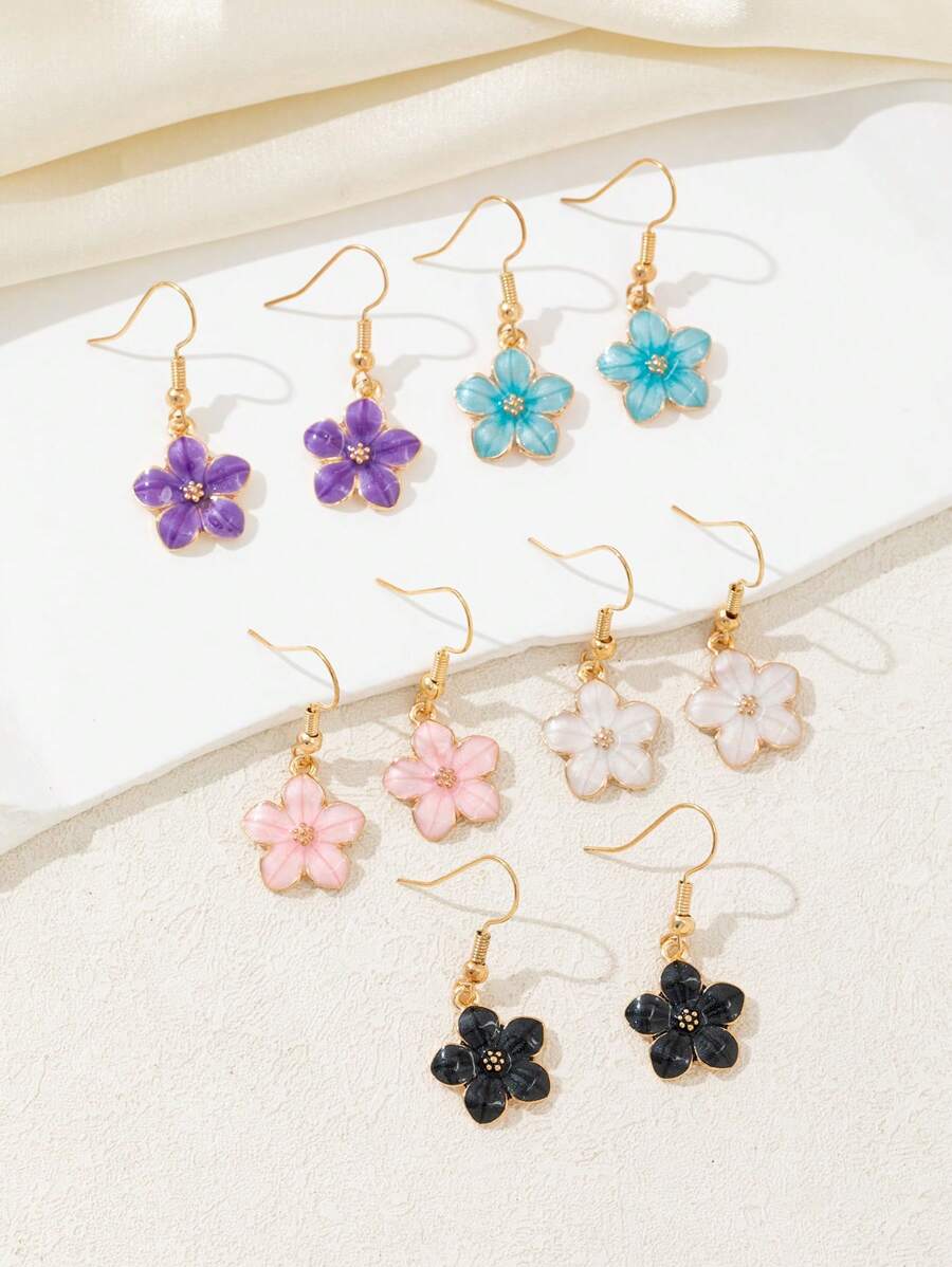 2 件彩色花朵吊坠耳环，简约百搭甜美可爱清新珠宝配饰，适合女性日常佩戴