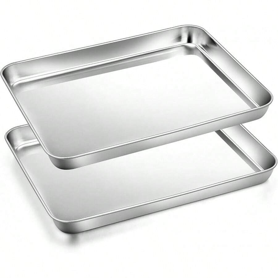2Pcs Baking Sheet Pan Set, Joyfair Stainless Steel Cookie Sheets, Commercial Metal Pans Toaster Oven Tray Bakeware Roll/Bread/Bacon, Heavy Gauge, Rust-& Dishwasher Safe (9 Inch) - 9 Inch - 查看 1