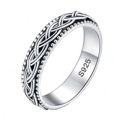 1 pezzo Anello in argento sterling S925 nodo celtico, anello intrecciato vintage girante, anello girotondo albero della vita, adatto per uomo e donna,