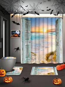 1/4pcs Beach Coastal Shower Curtain, Ocean Sunrise Beach Landscape