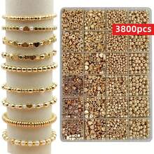 Yiwu Qiyou Accessories Co., LTD 3800颗4-7毫米心形五角星隔珠，亚克力材质，24格盒装，适用于DIY手链、项链、珠宝制作，适合初学者和专业人士，装饰珠子 - 金色 - 查看 12