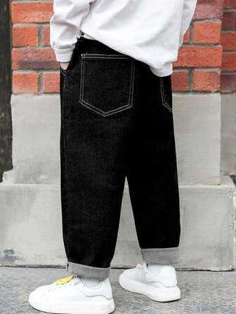青少年男孩口袋阔腿宽松休闲百搭牛仔裤