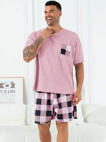 Bộ 2 áo thun tay ngắn kẻ sọc rộng rãi và quần short pijama cỡ lớn dành cho nam, phù hợp cho mùa xuân/hè - Màu Hồng baby - Xem 4