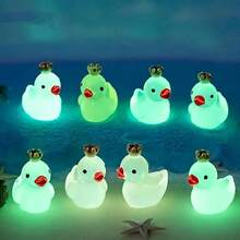 20pcs Random Color Resin Duck Statues With Crown, Glowing Mini Ducks For Garden, Porch, Lawn, Fairy Garden, Party Favors, Christmas & Halloween Holiday Decoration Crafts