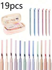19-Piece Stationery Set, Beautiful School Supplies, Including A Large-Capacity Pencil Case, Highlighters, Gel Pens, Study Sets, And College Essential Back-To-School Gifts , Back To School Gifts