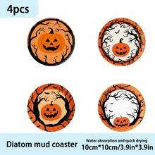 1套/4件/6件：万圣节南瓜图案硅藻泥杯垫、花卉咖啡杯垫、家居和餐厅多场合装饰、日常礼品、餐桌装饰、日常装饰、主题派对装饰