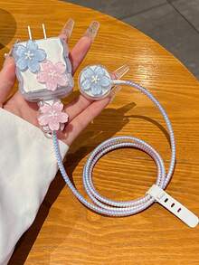 5pcs/Set Morning Glory Flower Protective Case Compatible With Apple Watch S9 Data Cable, Charger Adapter Protective Case Compatible With Apple Watch S8/7/SE/Ultra, 20W Charger Adapter Protective Case, US Plug Nan Charger Protector Charger Case Phone Accessories - Multicolor - View 6