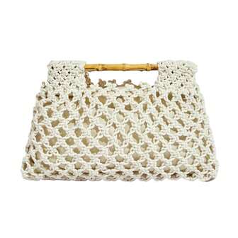 Women Straw Woven Mesh Handbag Bamboo Handbag Summer Travel Seaside Beach Vacation Totes Bag