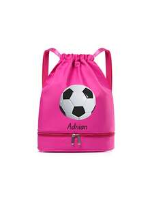 Customizable Backpack With Personalized Name Or Holiday Greetings. Solid Color Design, Minimalist Casual, Football Pattern, Lightweight Large Capacity. Adjustable Shoulder Strap, Zipper Closure, Multi-Function Shoe Compartment, Drawstring Travel Bag, Suitable For School, Daily Life, Outdoor, Sports, Fitness, Swimming And Other Occasions. Can Be Customized With Name, Letter, Lucky Number, Etc. - Multicolor - View 8