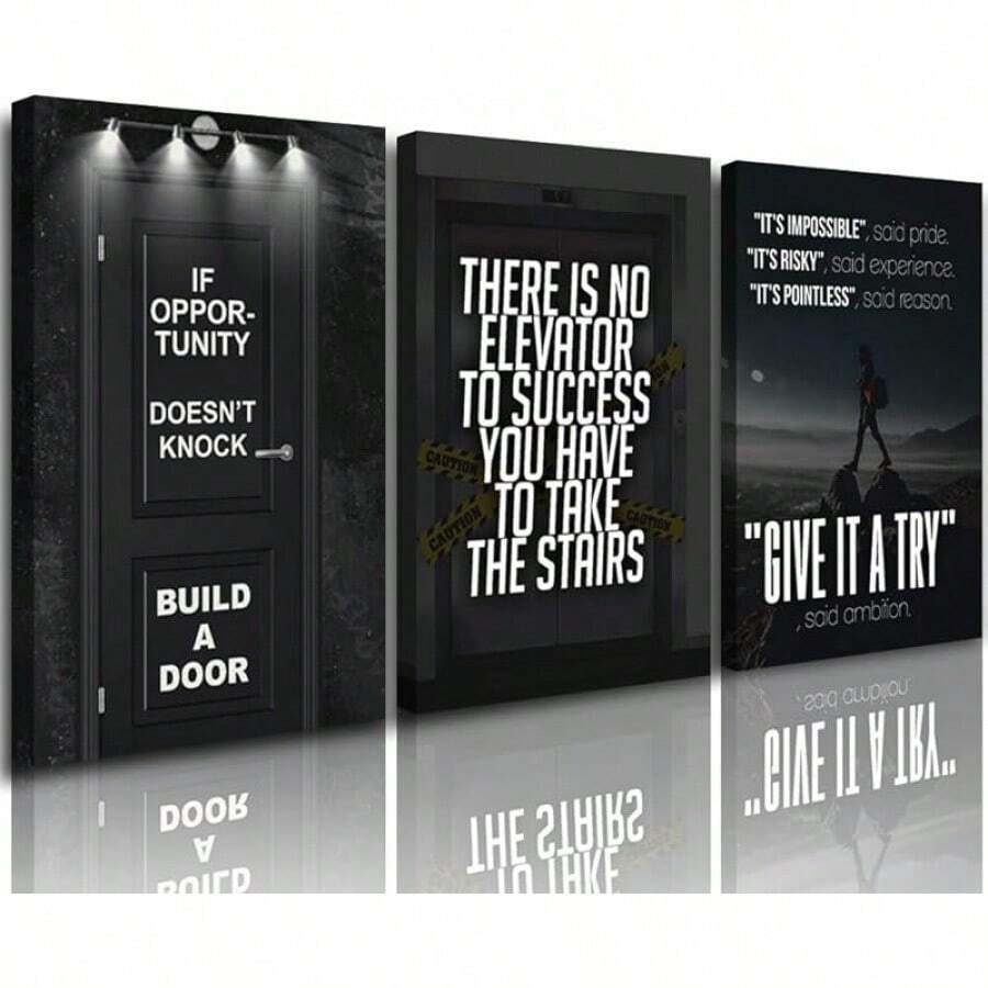 GUBIYU Black Hustle Grind Execution Wall Art Set Of 3 Framed Canvas Office Inspirational Motiviational Wall Decor Art Positive Quotes Posters Living Room Pictures Walls Decor Mens Guys 12x16 - A012 勵志牆畫 - 查看 1