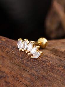 1 件不锈钢女士耳钉耳环，镶嵌闪亮锆石，扇形和雪花形，适合日常佩戴