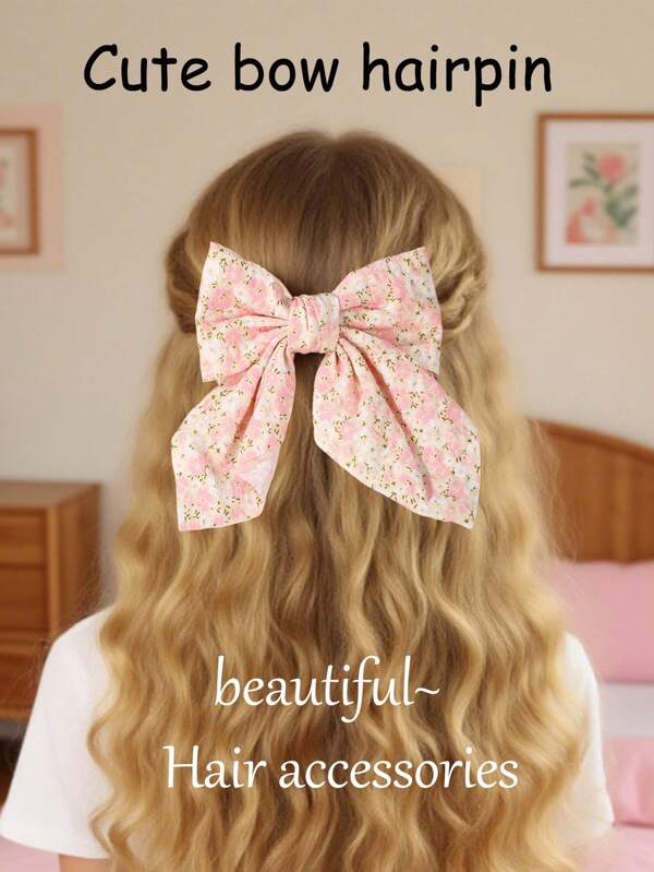 1 Piece, Spring Clip Bow Hairpin, Beautiful Floral Organza Bow Hairpin, Floral Print, Create A Sweet And Fashionable Hairstyle, Bow Hairpin, Pink Hair Accessories Hairpin, Cute Hair Accessories, Sweet Style, Simple Floral Bow, Sweet And Elegant Hair Accessories, Suitable For Daily Parties, Graduation Season, Vacation Travel Bow Hairpin