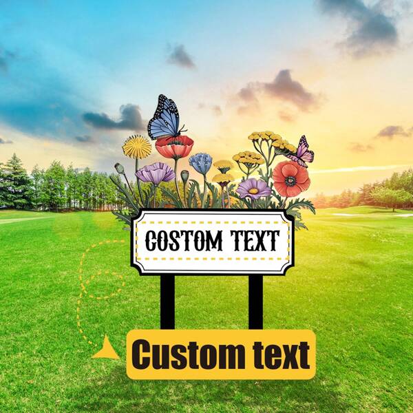 1pc Customized Garden Sign (With Wooden Stake), Personalized Floral Butterfly Garden Stake, Outdoor Decor, Metal Yard Art, Gardening Gift, Housewarming, Gift For Mom