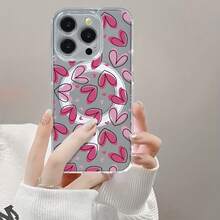 Funda magnética transparente de acrílico para phone 16/15/14/13/12/11 Pro Plus con diseño de corazón rosa. Compatible con phone 16, 15, 14, 13, 12 y 11 Pro. Resistente a golpes. Diseño clásico y transparente. Ideal para hombres y mujeres. - Blanco - Ver 6