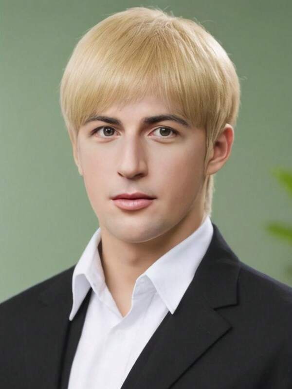 Men's Fashionable Milky White Wig With Bangs, Short Hair High-Temperature Fiber Wig Cap