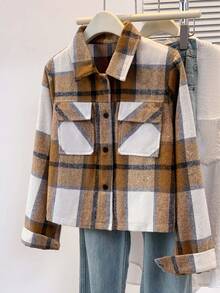 Women's Plaid Notch Lapel Front Button Casual Long Sleeve Coat With Pockets For Fall Winter Spring,Flannels For Women - Multicolor - View 5