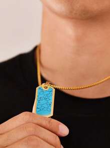 1 件嘻哈绿松石不锈钢男士项链，日常吊坠首饰